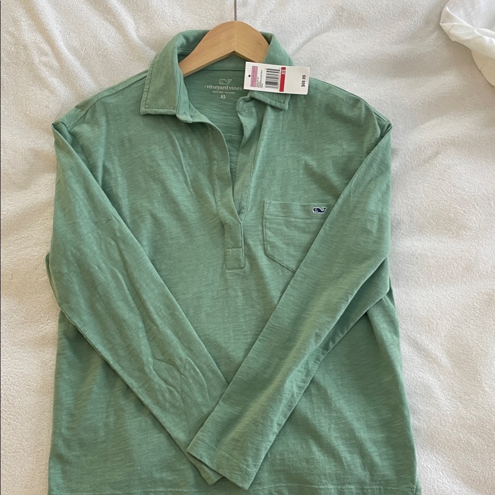 Vineyard Vines Women’s Sage Green Popover Slub Polo